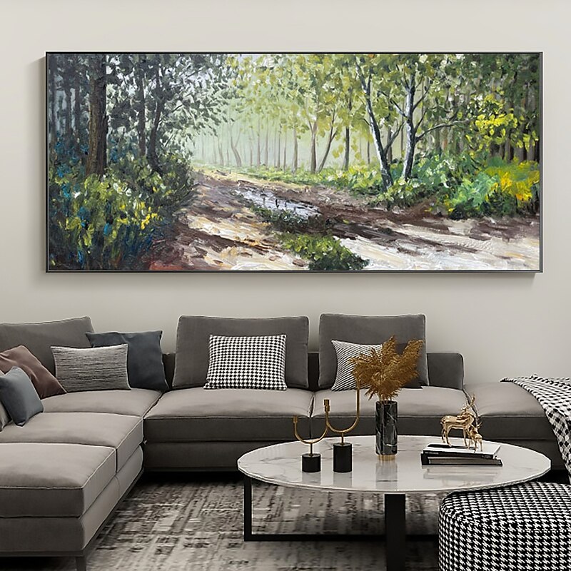 Handmade Oil Painting Canvas Wall Art Decor Abstract Green Forest Painting Original Landscape Painting for Home Decor With Stretched Frame/Without Inner Frame Painting 5