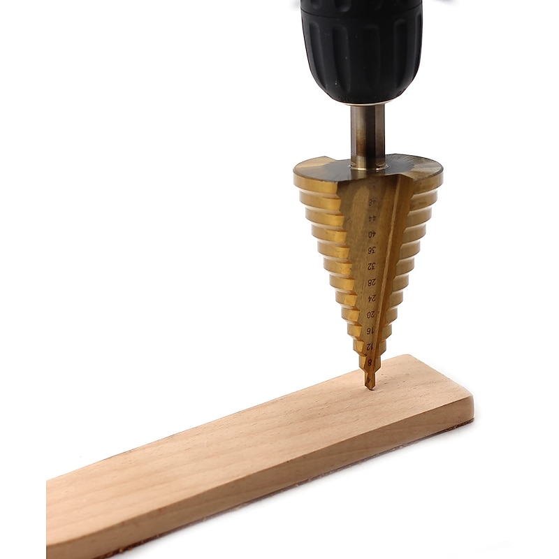 HSS Step Drill Bits Titanium 4mm-45mm Plastic Tube Packaging shank  for Wood and Metal, 5-19 Step Sizes from 4 mm to 45mm