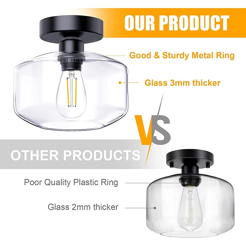 Semi Flush Mount Ceiling Light, Modern Light Fixture with Glass Shade, Oil Rubbed Bronze Finish for Hallway Corridor Kitchen Bathroom Bedroom Passway4