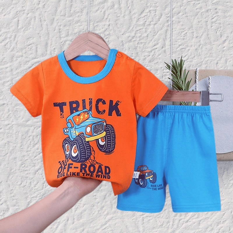 2 Pieces Kids Boys T-shirt & Shorts Outfit Animal Cartoon Short Sleeve Cotton Set Casual Fashion Daily Summer Spring 3-7 Years Short Set 12-Dinosaur Paradise Short set 33-radish rabbit Short set of3