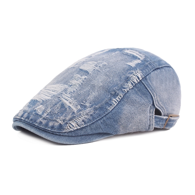 Men's Flat Cap Black Blue Denim Ripped Fashion Streetwear Stylish 1920s Fashion Outdoor Daily Going out Plain Warm4