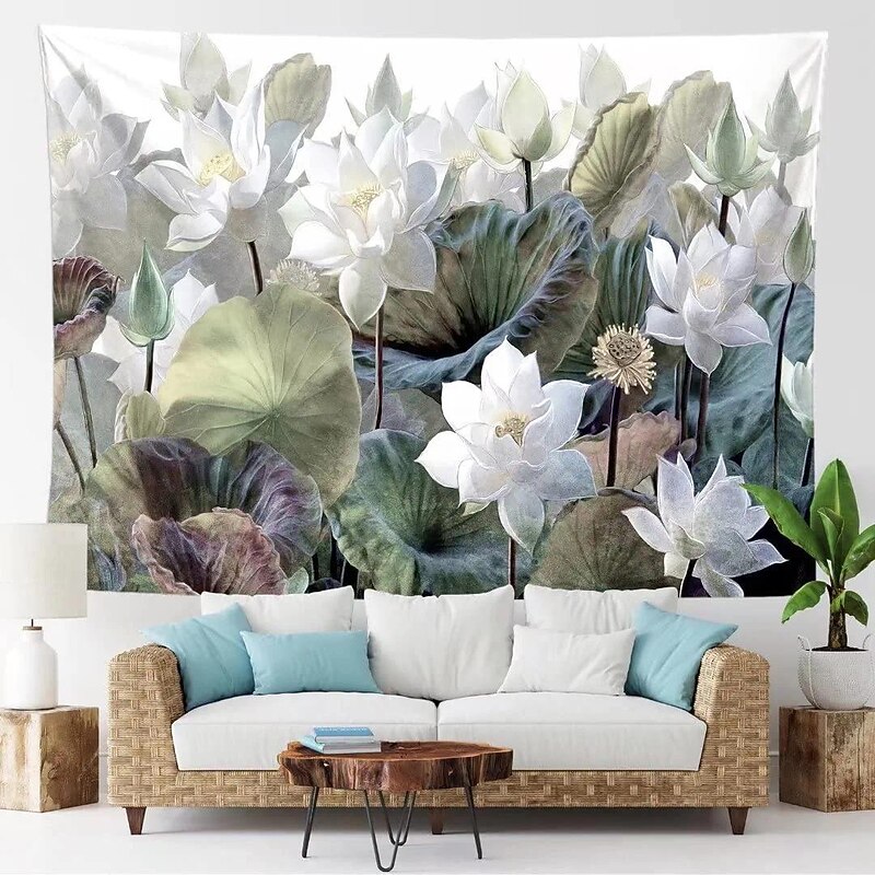 Painting Lotus Flower Hanging Tapestry Wall Art Large Tapestry Mural Decor Photograph Backdrop Blanket Curtain Home Bedroom Living Room Decoration3