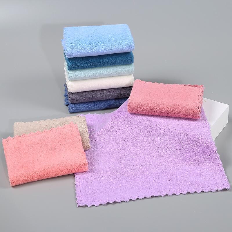 Coral Velvet Square Towel Kitchen Dishcloth Soft Absorbent Small Handkerchief Plain Color Saliva Towel Baby And Children Hand Towel3