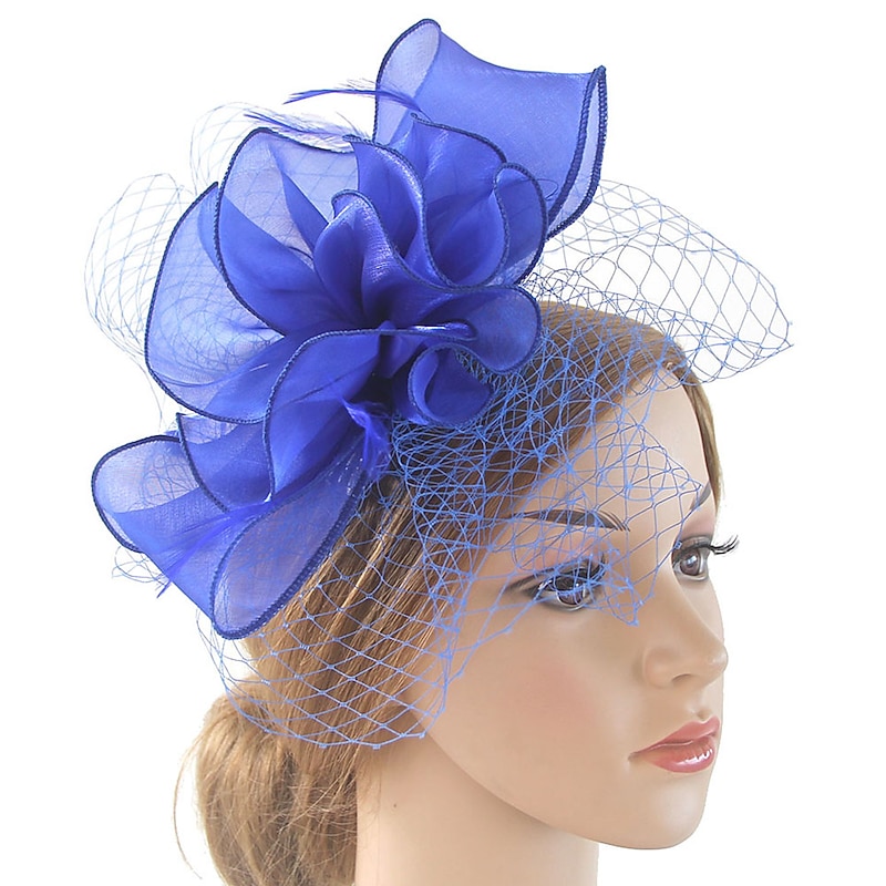 Fascinators Kentucky Derby Hat Organza Polyester / Polyamide Fedora Hat Floppy Hat Veil Hat Tea Party Horse Race Ladies Day Vintage Vintage Style Elegant With Feather Appliques2