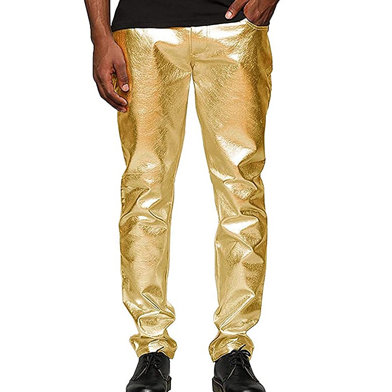 Men's Trousers Casual Pants Shiny Metallic Straight Leg Plain Reflective Comfort Party Casual Holiday Streetwear Stylish Silver Gold