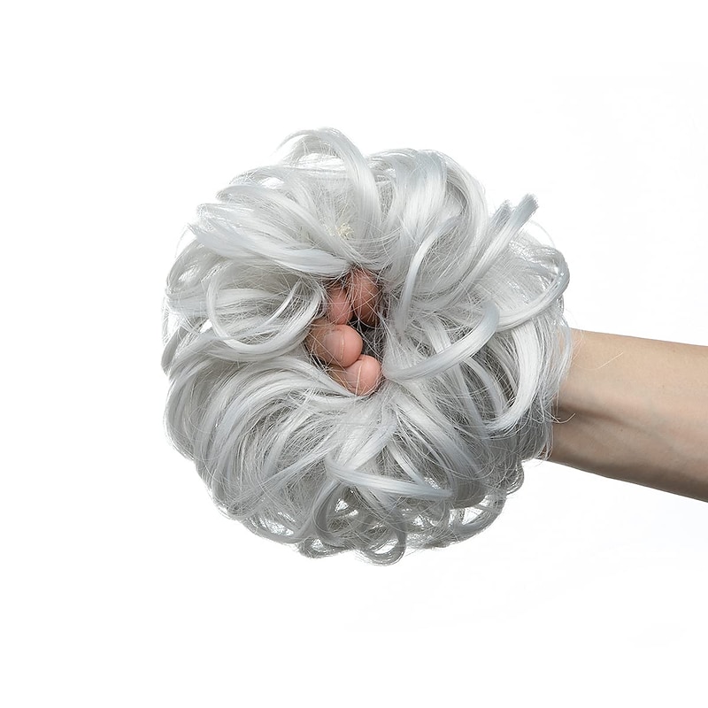 Messy Bun Large Scrunchies Wavy Curly Synthetic Silver Grey Ponytail Hair Extensions Thick Updo Hair Pieces for Women Girls Kids3