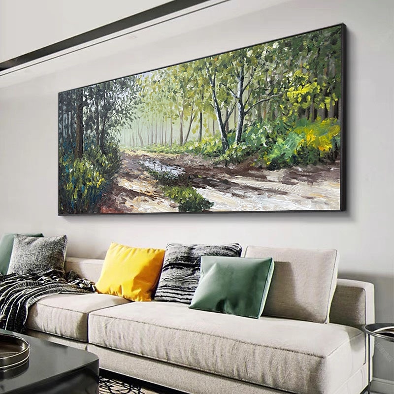 Handmade Oil Painting Canvas Wall Art Decor Abstract Green Forest Painting Original Landscape Painting for Home Decor With Stretched Frame/Without Inner Frame Painting4
