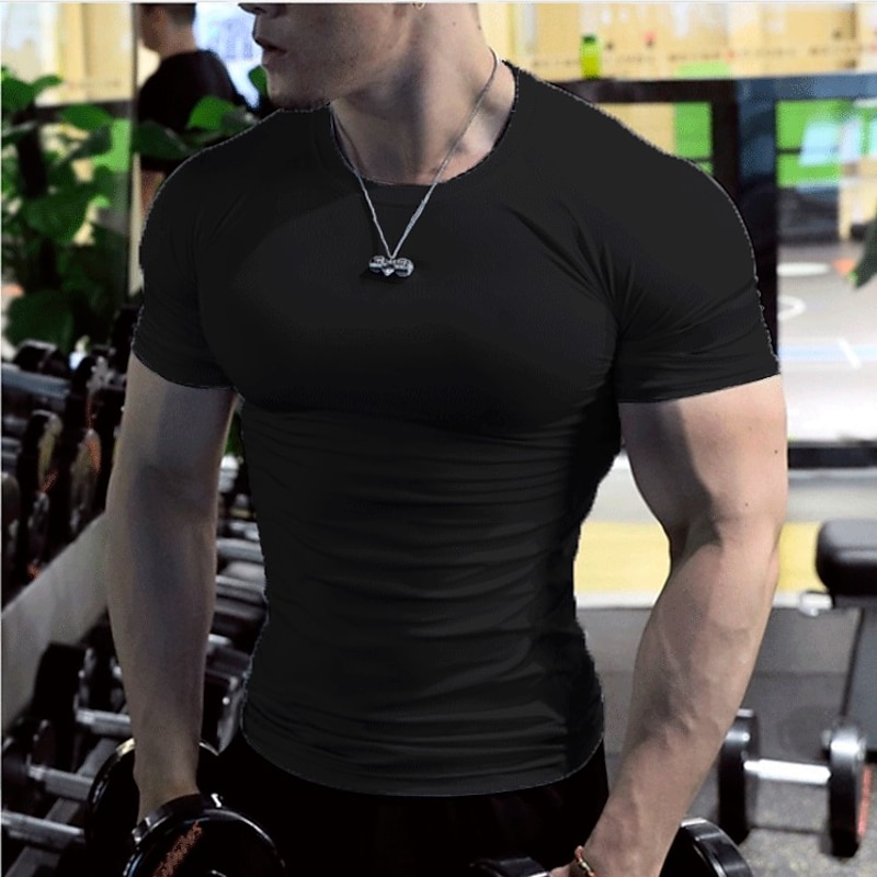 Men's Gym Shirt Running Shirt Short Sleeve Tee Tshirt Athletic Athleisure Solid Colored Quick Dry Soft Sweat wicking Breathable Jogging Training Bodybuilding Sportswear Activewear Black White Army2