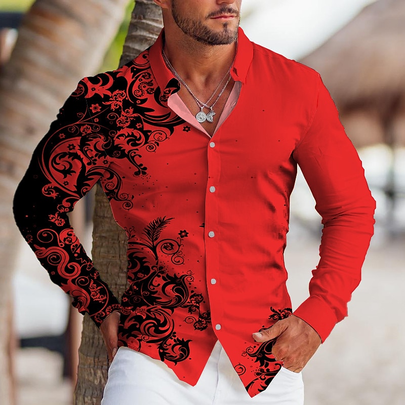 Men's Floral Shirt Button Up Shirt Long Sleeve Tropical Fashion Designer Outdoor Casual Daily Fall & Winter Turndown Print Button-Down White Red Blue Light Blue2