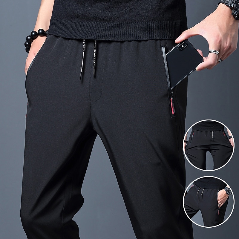 Men's Trousers Casual Pants Sports Pants Training Pants Elastic Waist Plain Breathable Soft Ankle-Length Gym Sports Loose Fit Black Blue Micro-elastic2