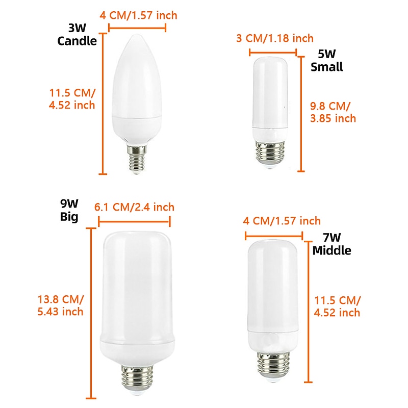 LED Flame Light Bulb E27 Dynamic Flame Effect Fire E14 Light Flashing LED Light 3/5/7/9W 110V-220v Home Lighting Simulation Flame Light Gravity Induction Flame Effect Decorative Mood Light2