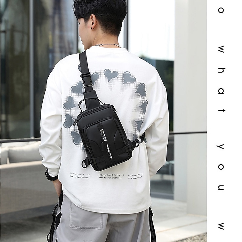 Men Anti Theft Chest Bag Shoulder Bags School Short Trip Messengers Bags Men's Nylon Sling Pack USB Charging Crossbody Backpack, Back to School Gift3