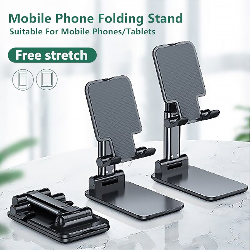 Foldable Mobile Phone Holder Stand Retractable Adjustable Phone Holder Cradle for iPhone 13 12 11 Pro Max X iPad and All Smartphones Adjustable Metal Desk Desktop Tablet Universal Cell Phone Holder
