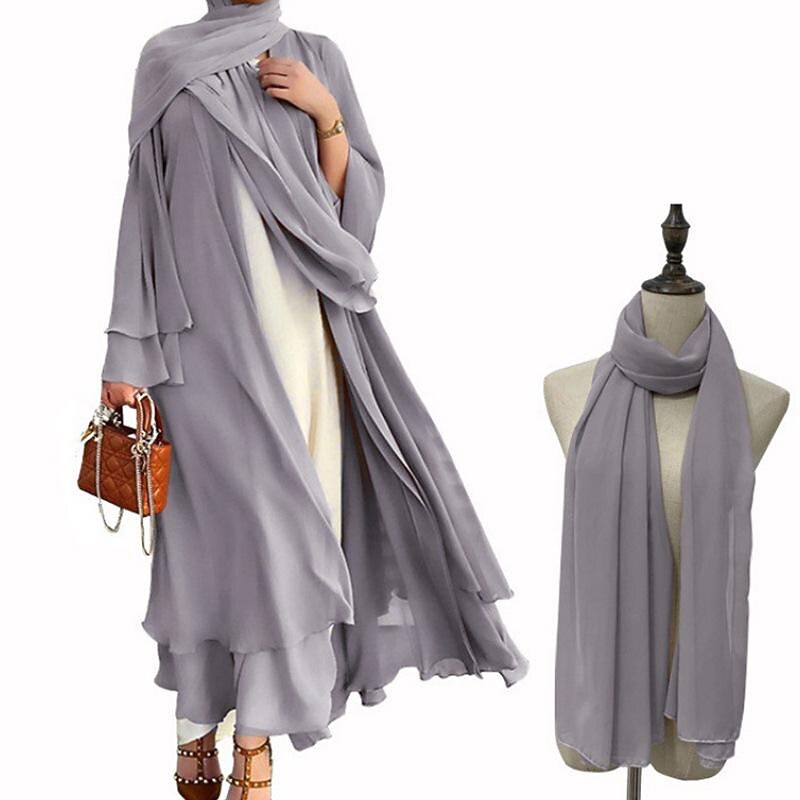 Women's Arabian Muslim Robe Coat Dress With Hat Cap Hijab Scarfs 2 Pieces Adults Religious Saudi Arabic Dress Abaya Hijab Khimar For Ramadan Dress4