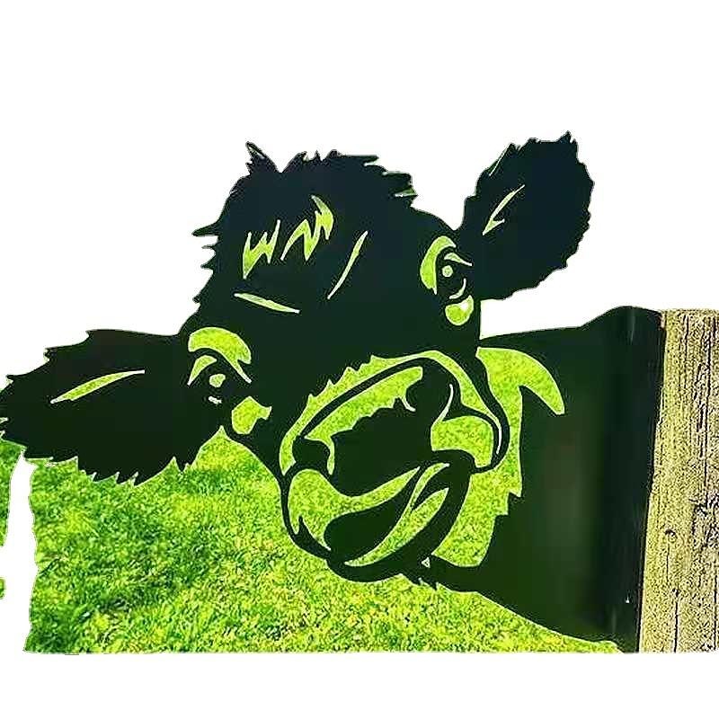 Animals Metal Garden Art Decor, Funny Peeping Cow Metal Wall Sculptures Weatherproof Wrought Iron Art Cow Sign Outdoor Garden Farmhouse Decor Cow Wall Decor2