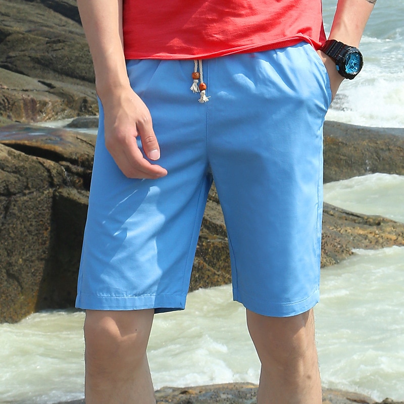 Men's Bermuda shorts Beach Shorts Casual Shorts Pocket Drawstring Elastic Waist Plain Breathable Quick Dry Knee Length Casual Daily Holiday Fashion Streetwear Black White2