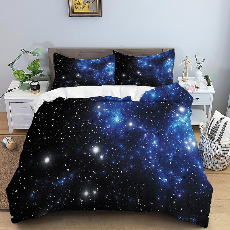 Duvet Cover Set with Zipper Reversible Universe Moon Printed Design Soft Microfiber Bedding Set Includes Duvet Cover and Pillowcases Perfect for Adding a Cosmic Touch to Your Bedroom Decor3