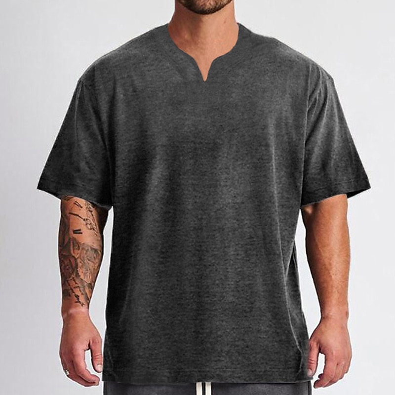 Men's T Shirt Oversized Shirt Short Sleeves V Neck Summer Plain Stylish Classic Casual / Sporty Vacation Daily Going out Black White Dark Gray Top Tee for Men4