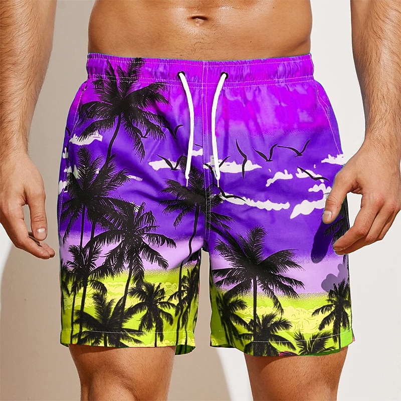 Men's Graphic Coconut Tree Swim Shorts Board Shorts Swimming Trunks Mid Waist Streetwear Hawaiian Boho Casual Daily Holiday Drawstring with Mesh lining Elastic Waist Designer Clothing Apparel4