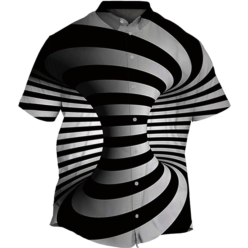 Men's Plus Size Shirt Big and Tall Optical Illusion Turndown Buttons Short Sleeve Spring & Summer Tropical Fashion Outdoor Vacation Tops