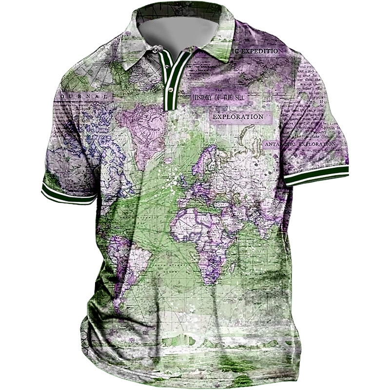Men's Plus Size Polo Shirt Big and Tall Map Turndown Print Short Sleeve Spring & Summer Sports Fashion Streetwear Designer Outdoor Street Tops3