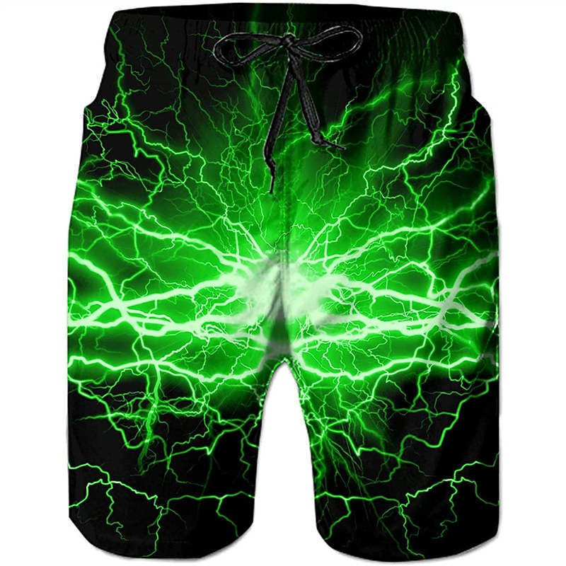 Men's Optical Illusion Lightning Graphic Prints Swim Trunks Swim Shorts Board Shorts Mid Waist Hawaiian Boho Casual Daily Holiday Drawstring with Mesh lining Elastic Waist Designer Clothing Apparel