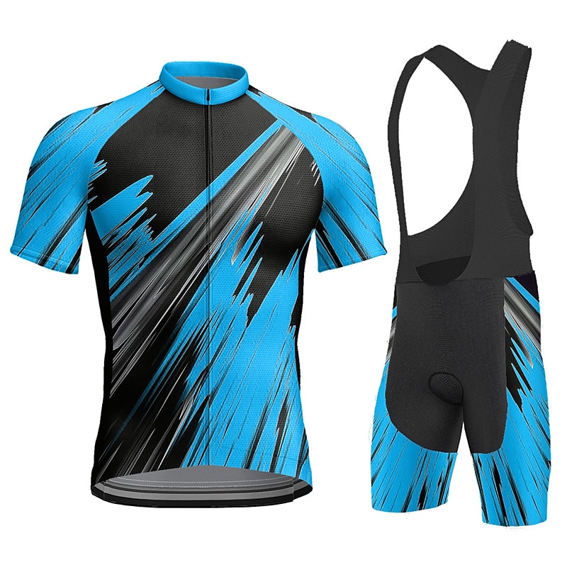 Men's Cycling Jersey with Bib Shorts Short Sleeve Mountain Bike MTB Road Bike Cycling Yellow Red Blue Geometic Bike Clothing Suit 3D Pad Breathable Quick Dry Back Pocket Polyester Spandex Sports4