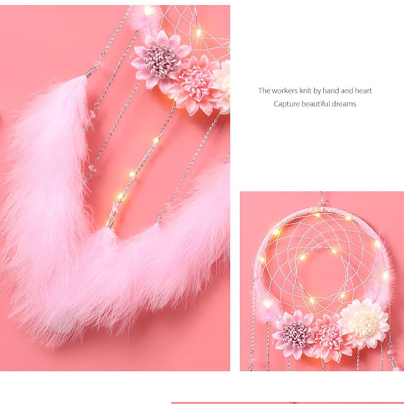 LED Dream Catcher Wall Decor Battery Powered Creative Weaving Feathers Wind Chime Lights Home Bedroom Girl Room Decoration Lamp Best Birthday Gift for Friends2