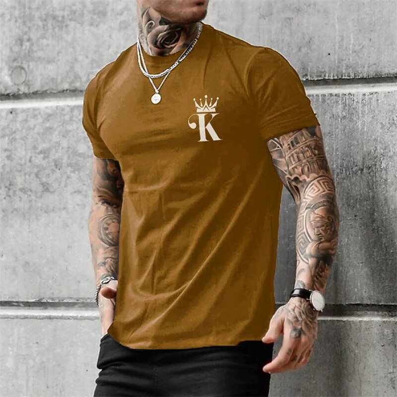 Men's Black Short Sleeve T-Shirt with Crown K Initial Graphic Casual Tee4