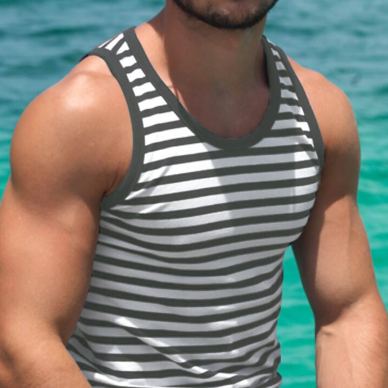 Men's Tank Top Vest Top Undershirt Sleeveless Shirt Sleeveless Crew Neck Summer Striped Fashion Streetwear Athleisure Print Vacation Athleisure Going out Red Blue Green Top Tee for Men4