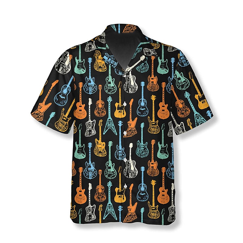 Men's Boardmasters Guitar Shirt Summer Hawaiian Shirt Button Up Shirt Short Sleeve Tropical Fashion Hawaiian Casual Hawaiian Holiday Summer Spring Turndown Print Button-Down Blue2