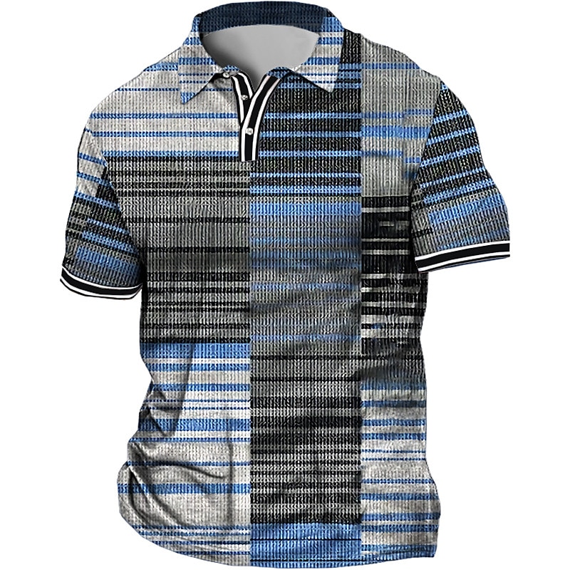 Men's Plus Size Polo Shirt Big and Tall Stripe Turndown Print Short Sleeve Spring & Summer Sports Fashion Streetwear Designer Outdoor Street Tops