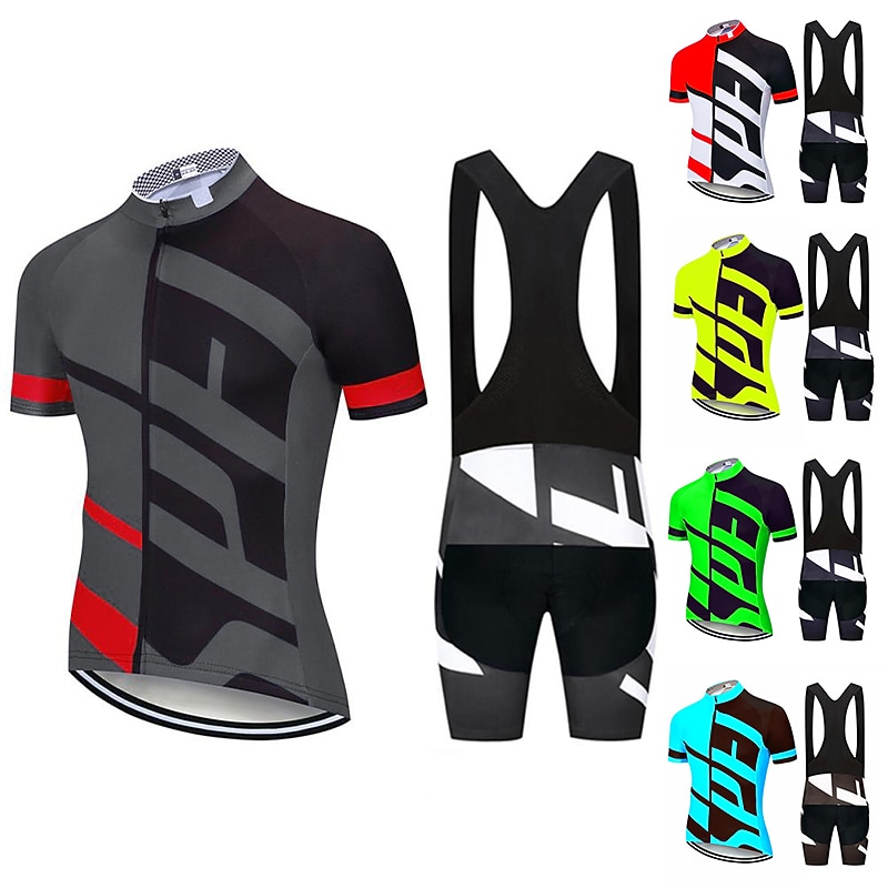 Men's Cycling Jersey with Bib Shorts Short Sleeve Mountain Bike MTB Road Bike Cycling White Yellow Green Bike Clothing Suit 3D Pad Breathable Quick Dry Back Pocket Polyester Spandex Sports Letter