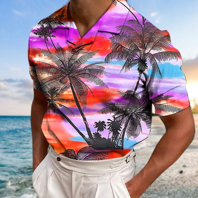 Men's Coconut Tree Graphic Prints Sunset Polo Shirts Hawaiian Polo Shirts Golf Shirt Short Sleeves Shirt Cuban Collar Outdoor Street Yellow Red Blue Purple Green Print Clothing Apparel Fashion2