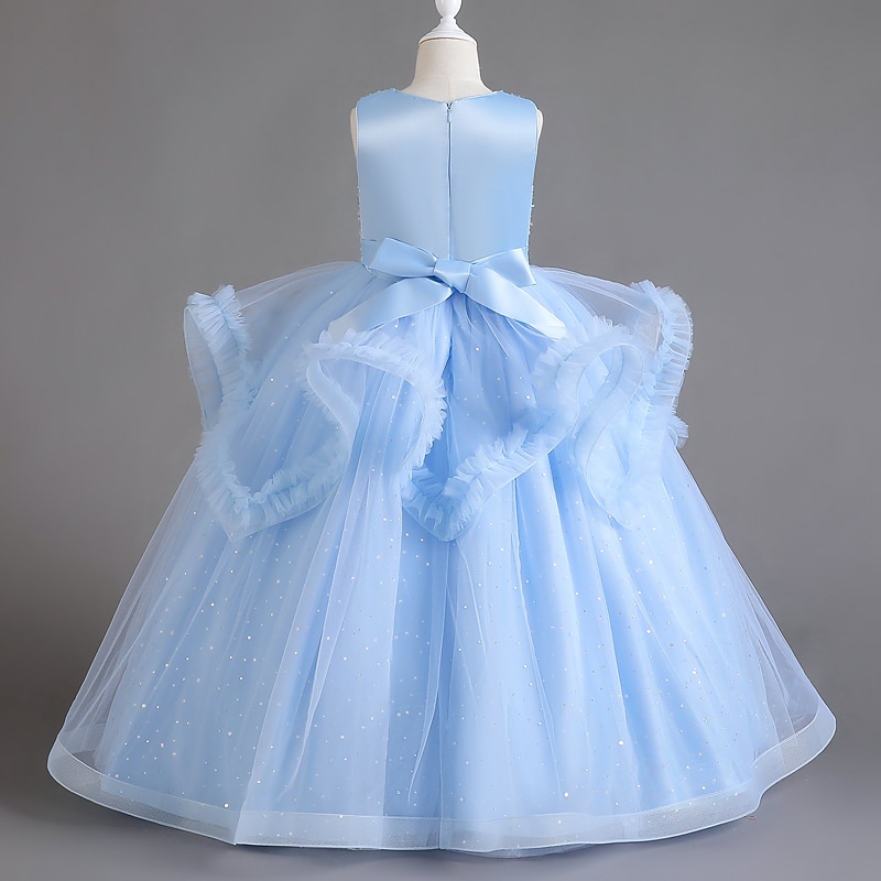 Kids Girls' Party Dress Solid Color Sequin Sleeveless Wedding Special Occasion Mesh Zipper Adorable Sweet Cotton Mesh Maxi Party Dress Summer Spring Fall 4-13 Years White Pink Red4