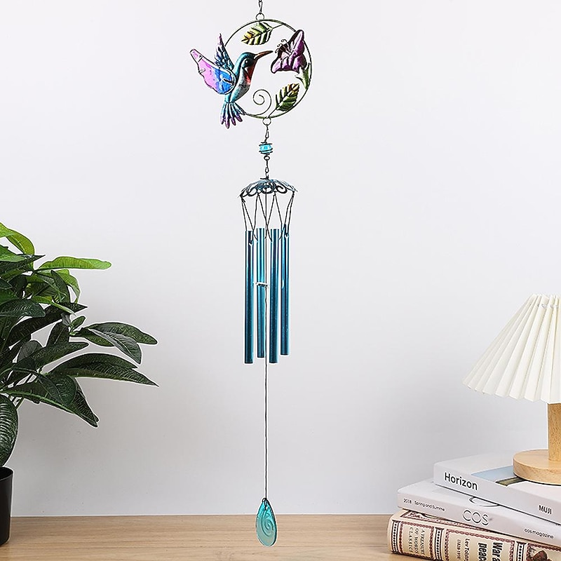 1pc Kingfisher Glass Painted Wind Chime Outdoor Handicraft Hanging Ornament For Window Balcony Garden Decor 16x78cm/6.3''x30.7''