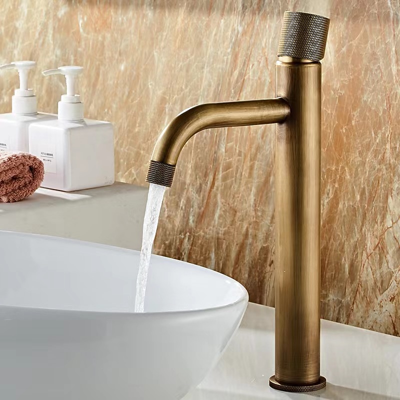 Bathroom Sink Mixer Faucet Single Knob, Vintage Mono Basin Taps Brass Deck Mounted, Monobloc Single Handle One Hole Vessel Water Tap with Hot Cold Water Hose Washroom2