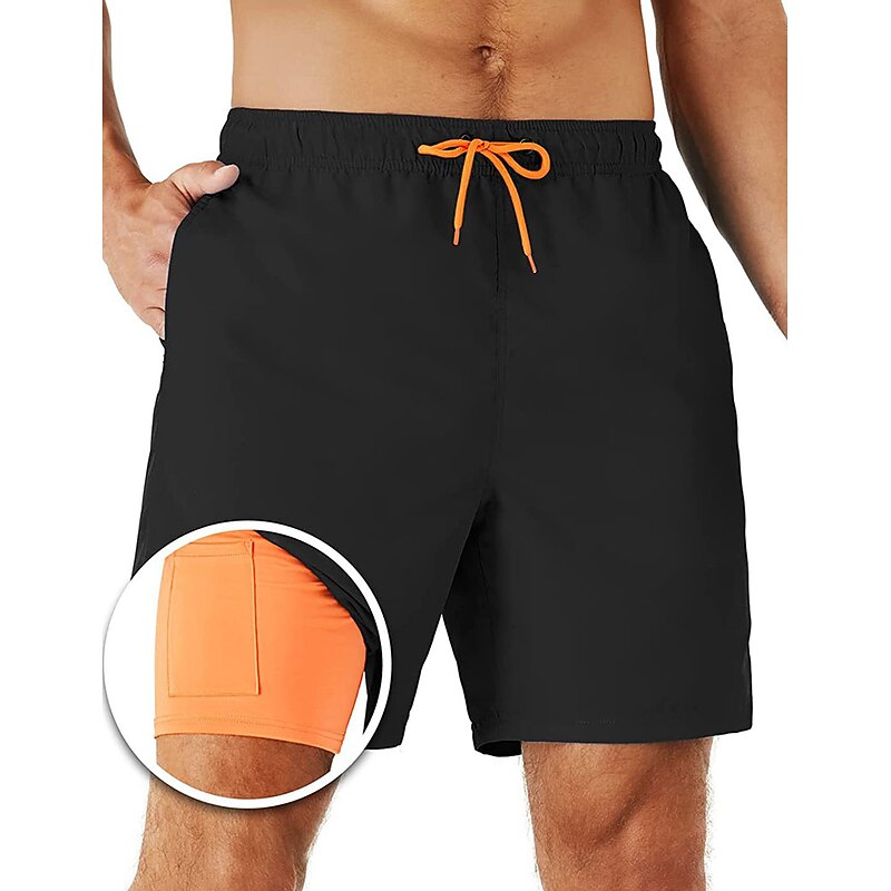 Men's Board Shorts Swim Shorts Swim Trunks Shorts With Compression Liner Plain Comfort Breathable Holiday Going out Swimming Pool Hawaiian Boho Black Pink2