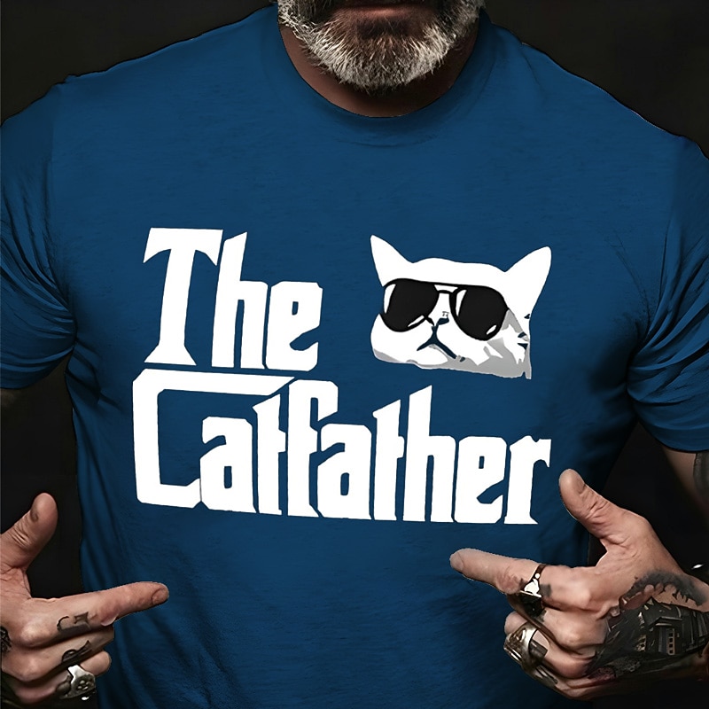 Men's The Catfather Graphic T-Shirt Funny Cat Lover Pun Tee4