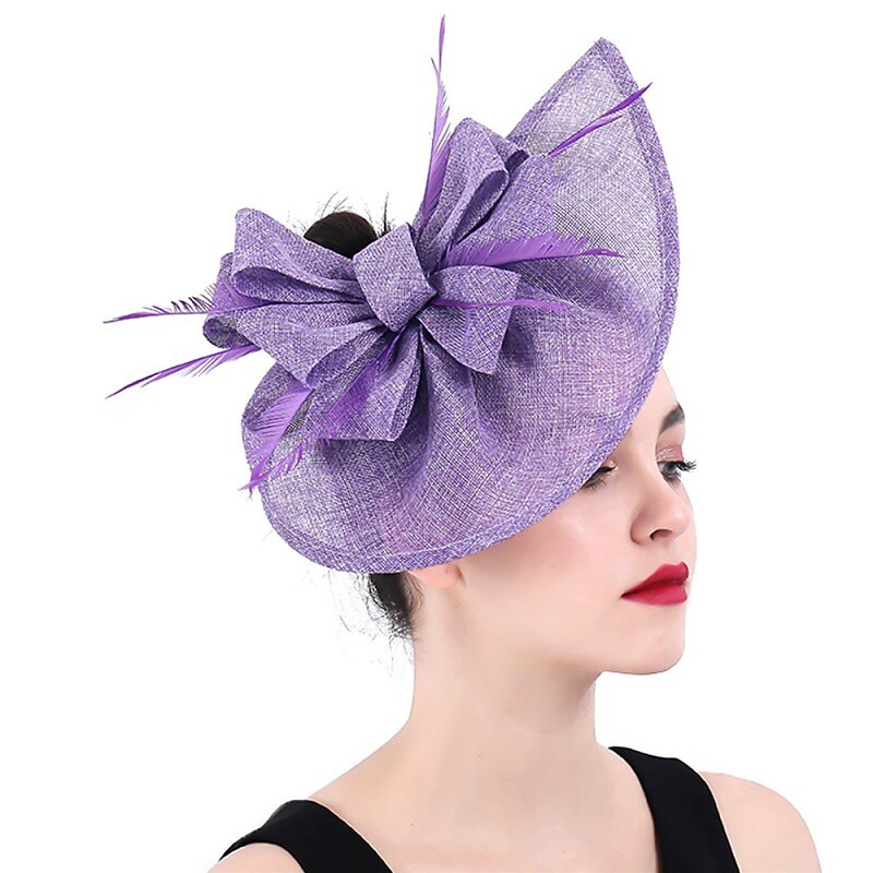 Fascinators Faux Linen Kentucky Derby Horse Race Cocktail Royal Astcot Elegant Retro With Feather Bowknot Headpiece Headwear2
