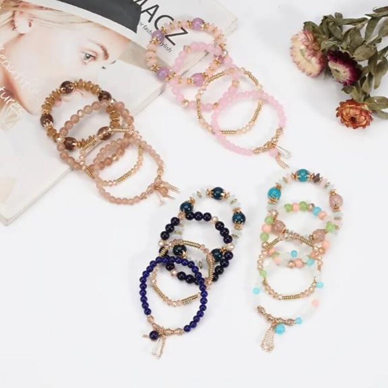 Bohemian Bracelet Women's Imitation Agate Alloy Tassel Multicolor Crystal Glaze Bracelet Set Fashion European and American Jewelry4
