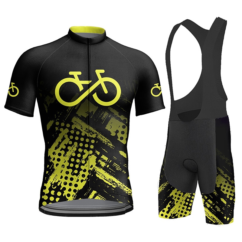 Men's Cycling Jersey with Bib Shorts Short Sleeve Mountain Bike MTB Road Bike Cycling Yellow Orange Dark Blue Graphic Bike Clothing Suit 3D Pad Breathable Quick Dry Back Pocket Polyester Spandex2