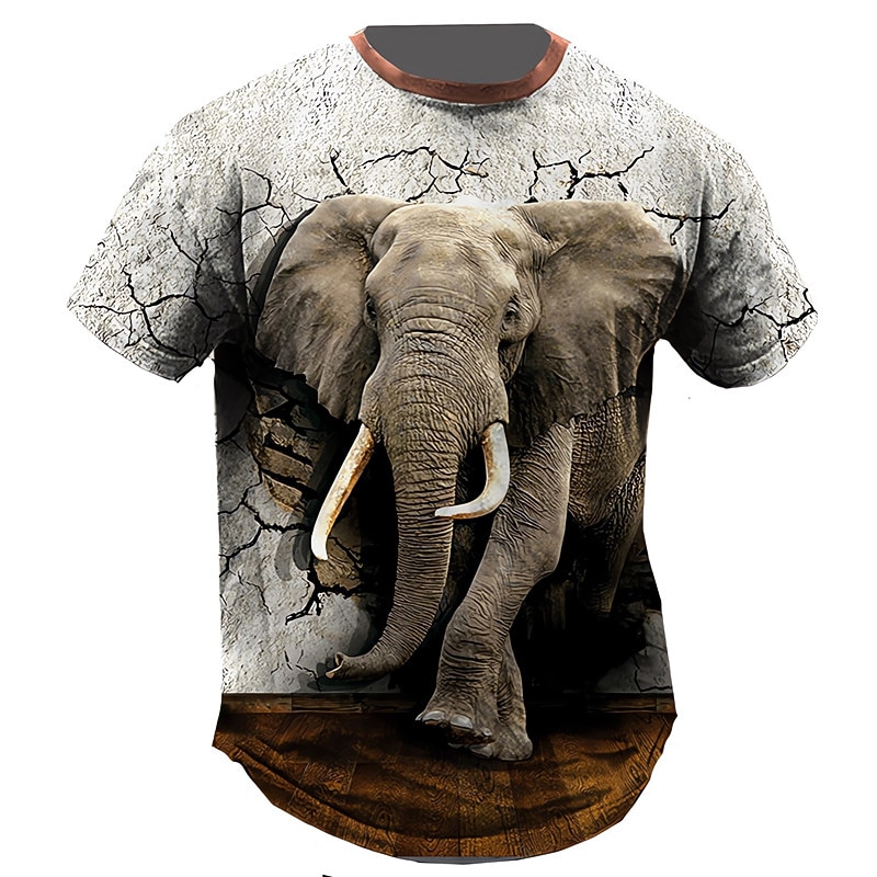 Men's Graphic Animal Elephant T Shirt Short Sleeve T shirt 3D Print Crew Neck Shirt Vintage Fashion Designer Outdoor Daily Sports Blue Brown Green Spring & Summer Clothing Apparel S M L XL 2XL 3XL - Main Image