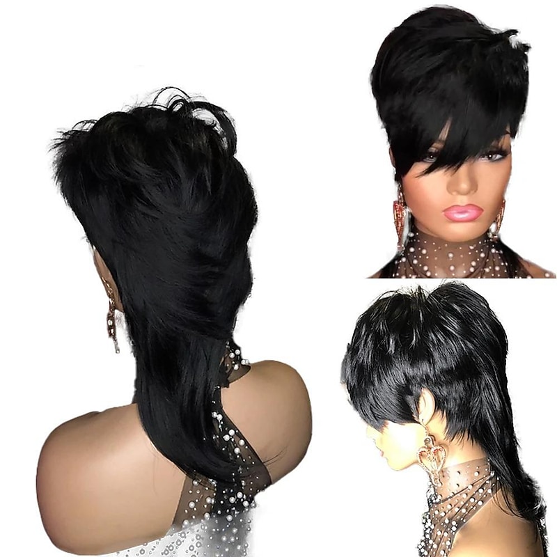 Full Machine Made Wig With Bangs Mullet 10 Inches Body Wave  Brazilian Human Hair Wigs For Women Short Pixie Cut Wigs2