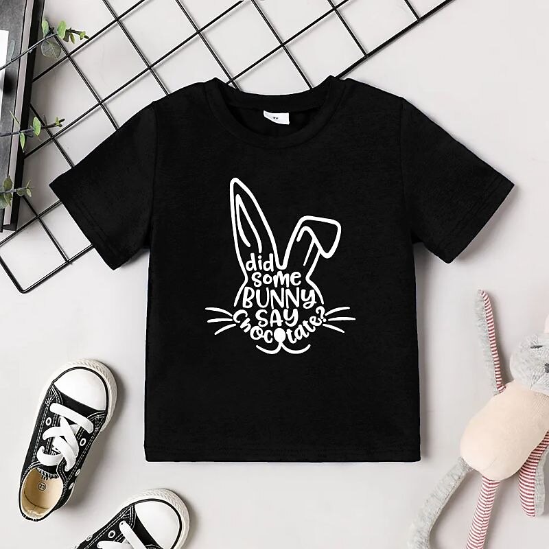Cotton Easter Kids Boys Easter cotton T shirt Tee Heart Letter Short Sleeve Crewneck Cotton Children Top Casual Fashion Daily Summer Gray 3-12 Years2