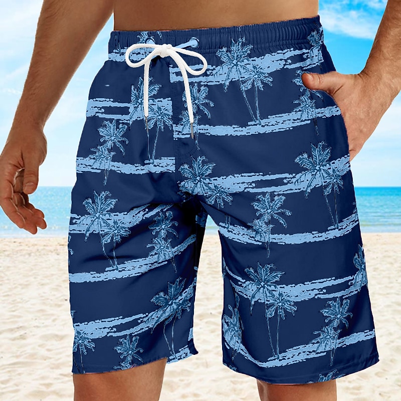 Men's Coconut Tree Graphic Prints Swim Trunks Swim Shorts Board Shorts Mid Waist Hawaiian Boho Casual Daily Holiday Drawstring with Mesh lining Elastic Waist Designer Clothing Apparel