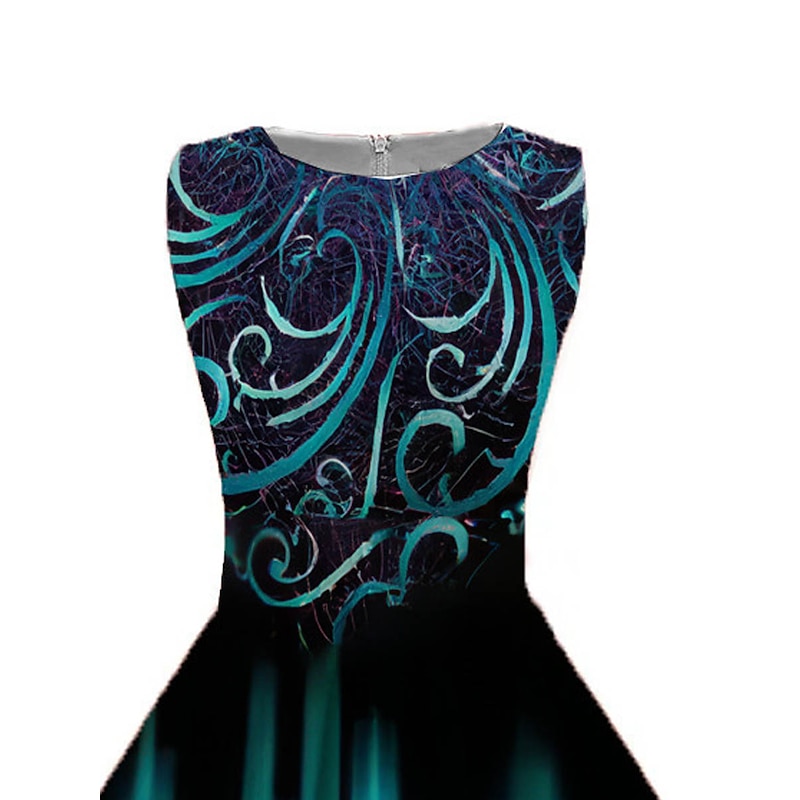 Women's Vintage Elegant Vintage Tea Dresses Midi Dress Daily Date Ruched Print Floral Crew Neck Sleeveless Slim Summer Spring 2023 Blue S M L XL3