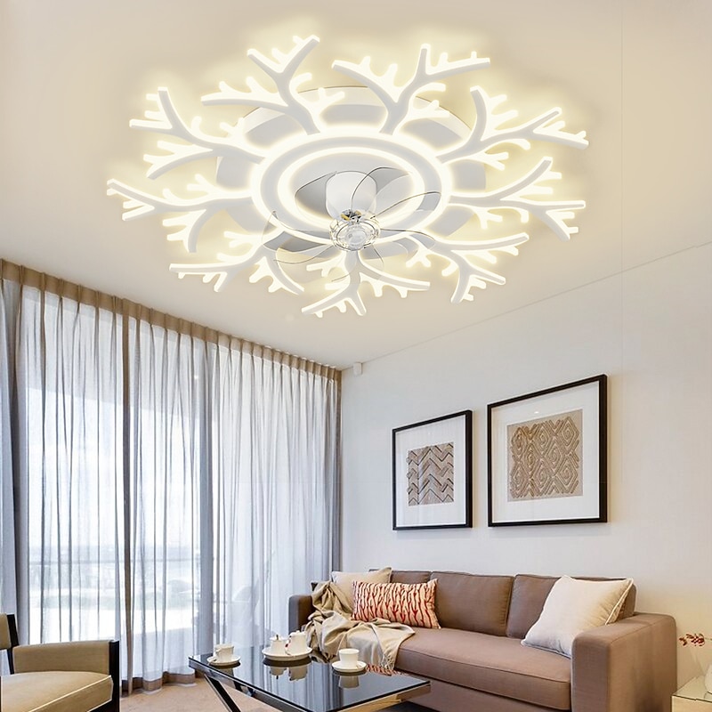 LED Ceiling Fans Dimmable with Remote Contral Flower Design Flush Mount Ceiling Lamp Acrylic Lampshade Chandelier Bedroom Living Room2