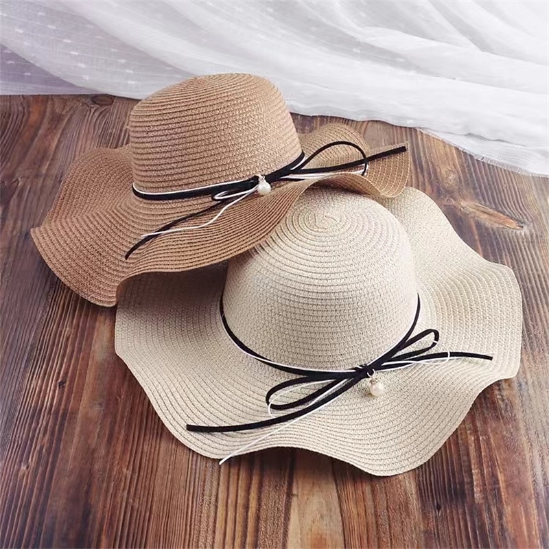 Beige Color New Simple Foldable Wide Brim Floppy Girls Straw Hat Sun Hat Beach Women Summer Hat UV Protect Travel Cap Lady Cap Female2