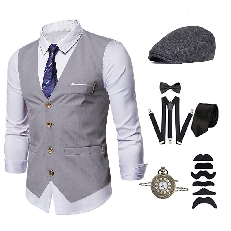 1920s Vest Hat Accesories Detective Set The Great Gatsby Classical Roaring 20s Bow Tie Men's Costume Vintage Cosplay Cocktail Party Wedding